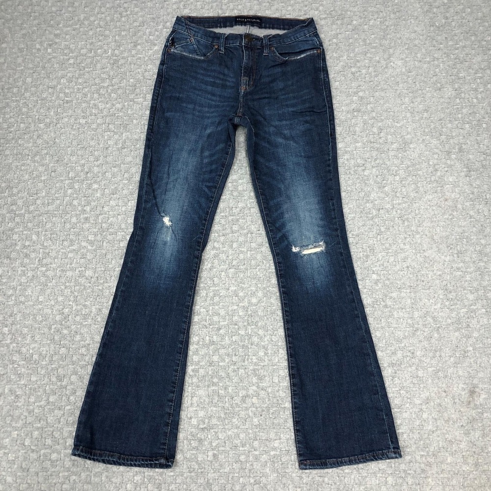 Rock & Republic Kasandra Jeans Womens 10 Blue Bootcut Distressed Studded Denim